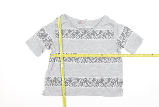 Dorothy Perkins Womens Grey Lace Stripe Short Sleeve T-Shirt UK 8