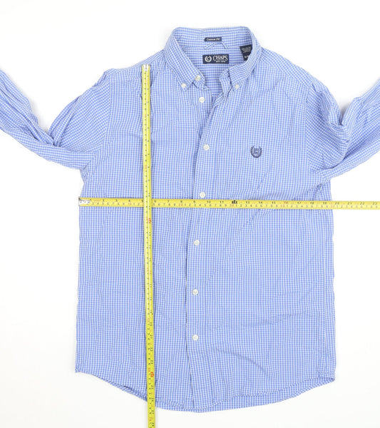 Chaps Men's Blue Check Cotton Button-Up Long Sleeve Shirt S Custom Fit