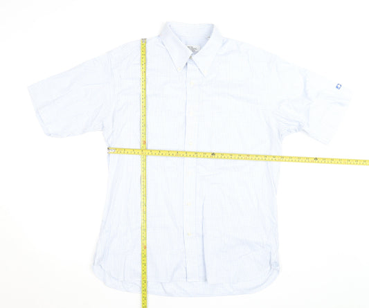 Oscar Jacobson Men's Blue Check Short Sleeve Button-Up Shirt Size L