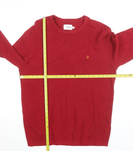 Farah Men's Red Cotton Crew Neck Jumper Size L Classic Knitwear