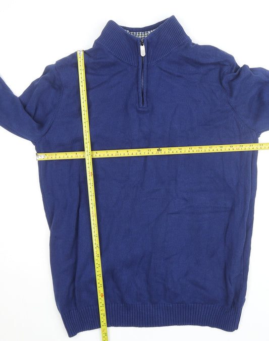 Cotton Traders Men's Blue XL 1/2 Zip High Neck Cotton Jumper