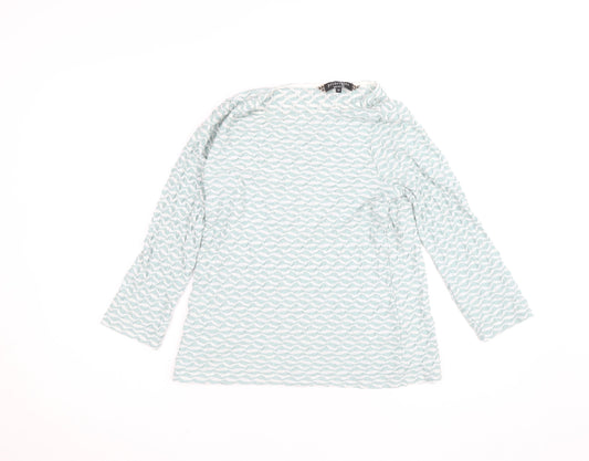 Additional front view of Principles by Ben de Lisi Women's Blue Geometric Long Sleeve Jersey Blouse, size 12