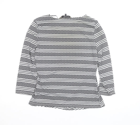 Additional front view of Principles by Ben de Lisi Women's Black White Striped Long Sleeve Jersey Top, size 10