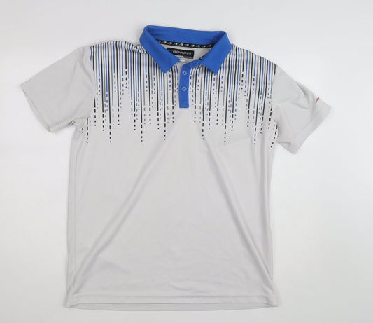 Benross Men's Grey Blue Golf Polo Shirt Size L Quick Dry Activewear