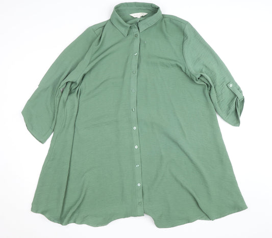 Apricot Women Green Button-Up Tunic Shirt Size 16 3/4 Sleeve