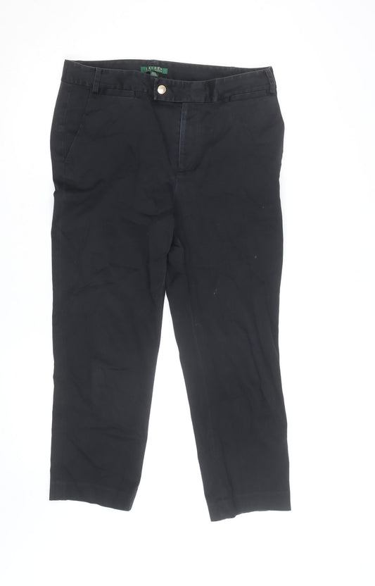 Additional front view of Lauren Ralph Lauren Women's Black Cotton Chino Trousers, size 12