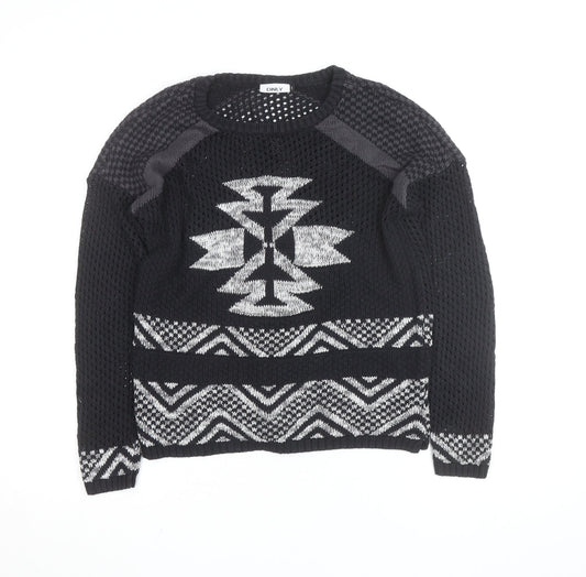 Additional front view of Only unisex black aztec knit jumper, size M