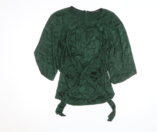 Additional front view of Zara Woman Green Wrap Jacquard Blouse, size M, 3/4 Sleeve