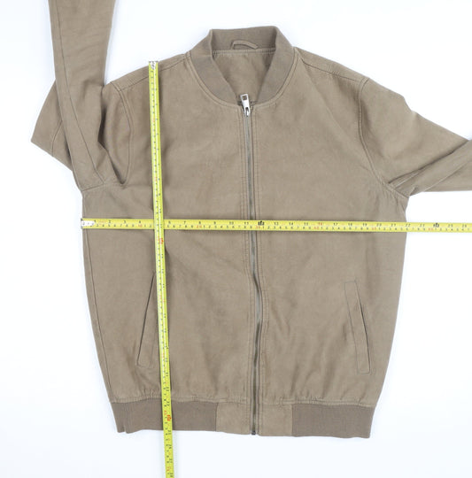 Primark Men's Brown Bomber Jacket L Full Zip Polyester Casual