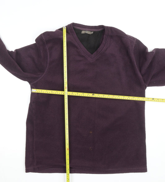 TU Men's Purple Fleece V-Neck Pullover Jumper XL