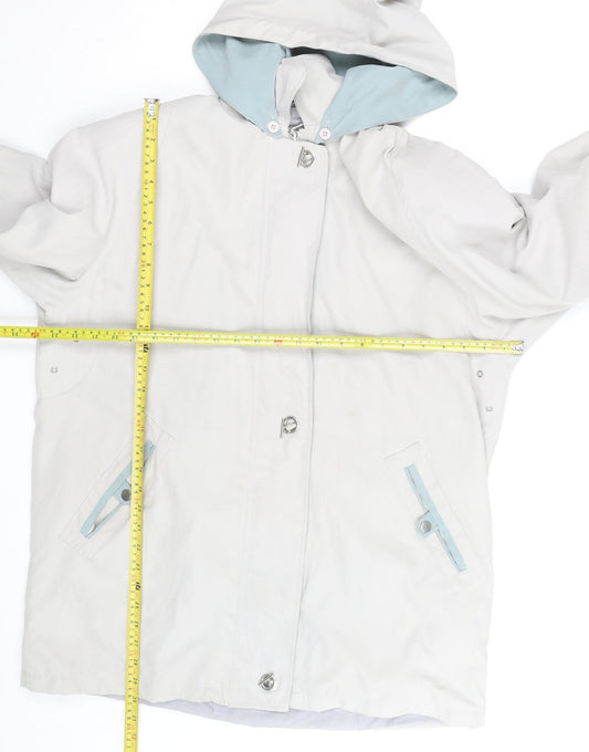 Aberille Unisex White Hooded Rain Coat Size 16 Mid-Length Cotton Blend