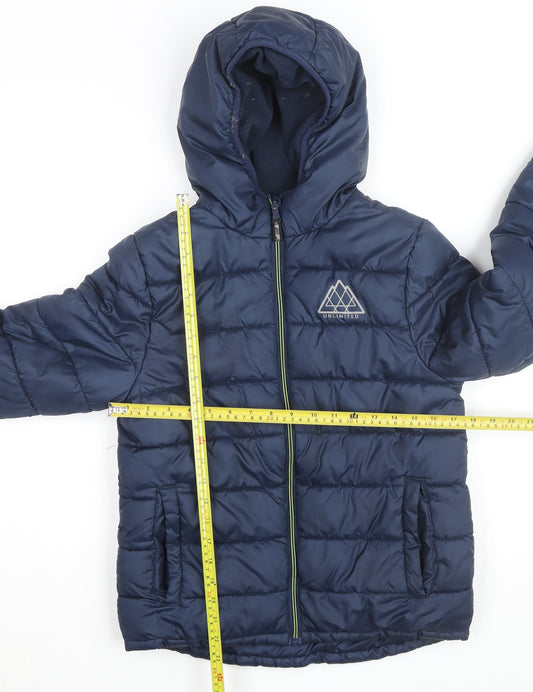 Studio Boys Blue Hooded Puffer Jacket 7-8 Years Polyester Mid-Length