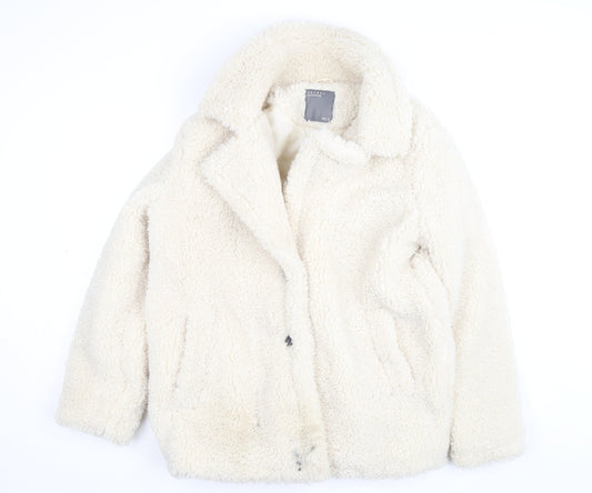Papaya Women Ivory Sherpa Fleece Short Jacket Size 12 Casual Winter