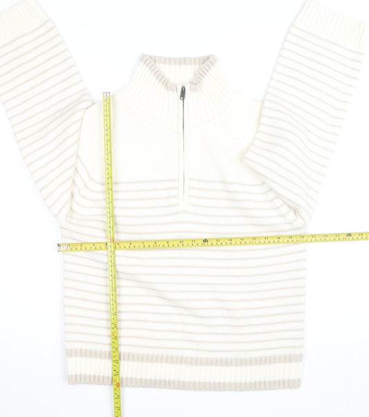 Dunnes Stores Women Ivory Striped 1/4 Zip High Neck Jumper Size 14