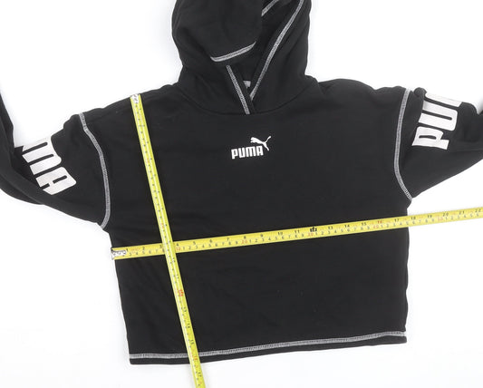 Puma Girls Black 11-12 Years Pullover Logo Hoodie Fleece