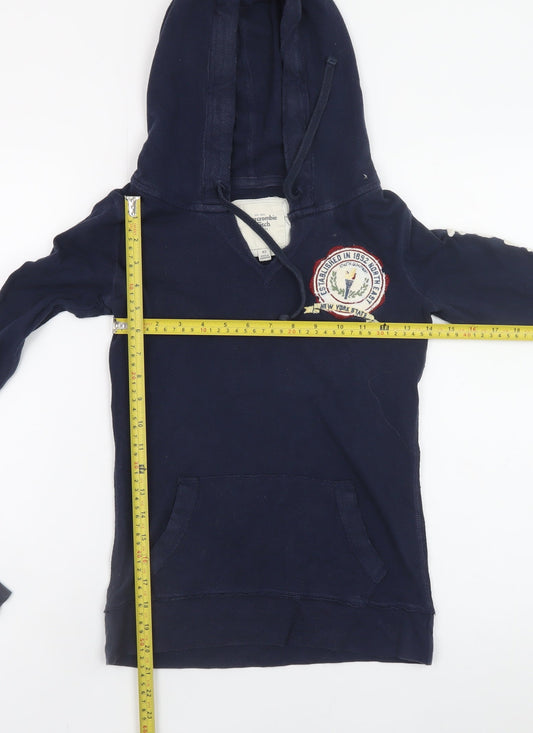 Abercrombie & Fitch Womens Navy XS Pullover Hoodie with Logo Embroidery