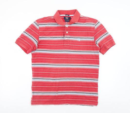 Additional front view of Fila men’s red striped classic fit cotton polo shirt, size M
