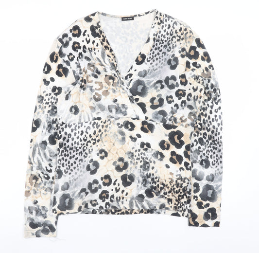 Gerry Weber Women's Multicoloured Animal Print Wrap V-Neck Blouse Size 14