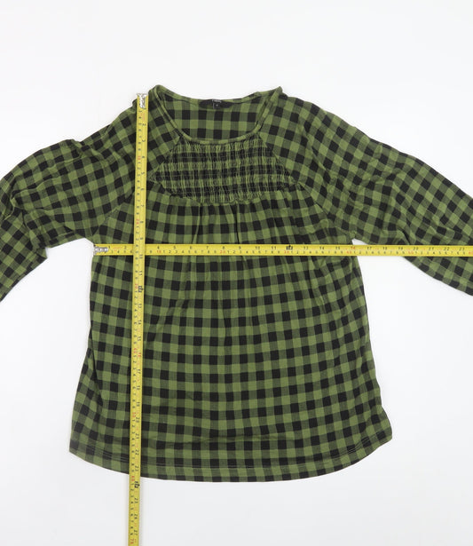 Next Womens Green Check Tunic Blouse Size 12 Long Sleeve