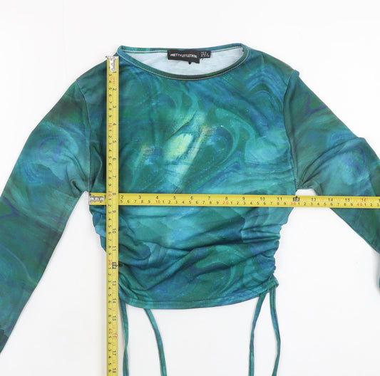 PrettyLittleThing Women’s Multicoloured Ruched Long Sleeve Cropped T-Shirt Size 6
