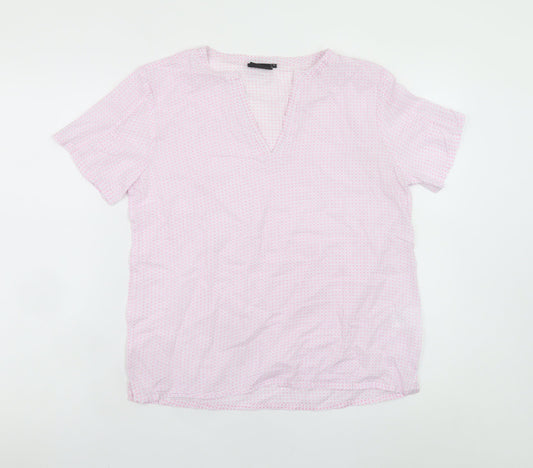 b.young Women's Pink Geometric Short Sleeve V-Neck Blouse Size 8