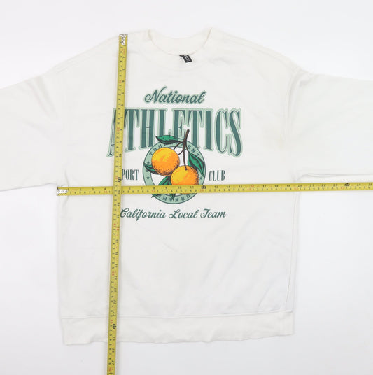 H&M Divided Women White XS Pullover Sweatshirt National Athletics Graphic