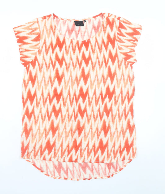 Additional front view of b.young Women Orange Geometric Short Sleeve Viscose T-Shirt, size 6