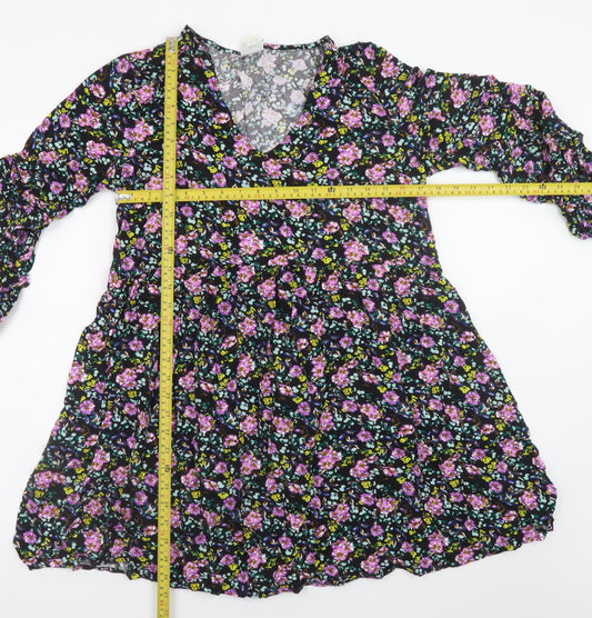 Jacqueline de Yong Womens Black Floral Viscose Mini Dress Size 14