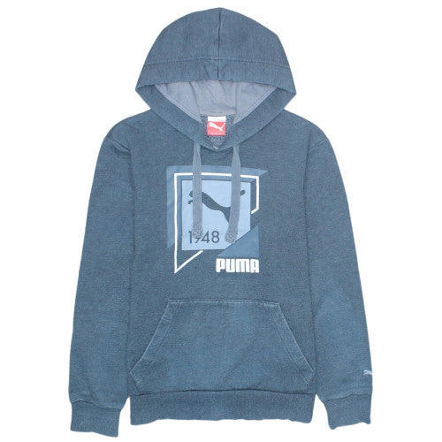 Additional front view of Puma Men's Blue Pullover Hoodie, size S, Graphic Fleece Sweatshirt
