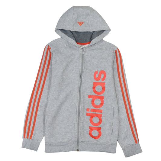 Additional front view of Adidas boys’ grey full zip hoodie 13-14 years logo sportswear