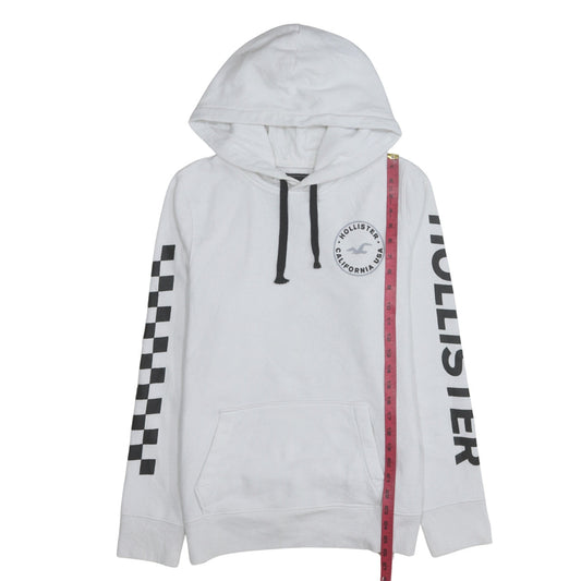Hollister Men's White Pullover Hoodie M Logo Graphic Fleece Sweatshirt