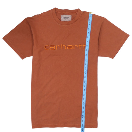 Carhartt Men's Brown Embroidered Logo Cotton Crew Neck T-Shirt XS