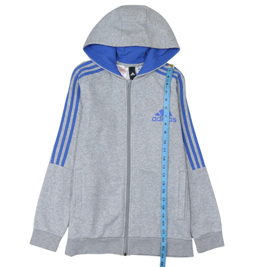 Adidas Boys Grey Full Zip Hoodie 13-14 Years Sports Logo Fleece