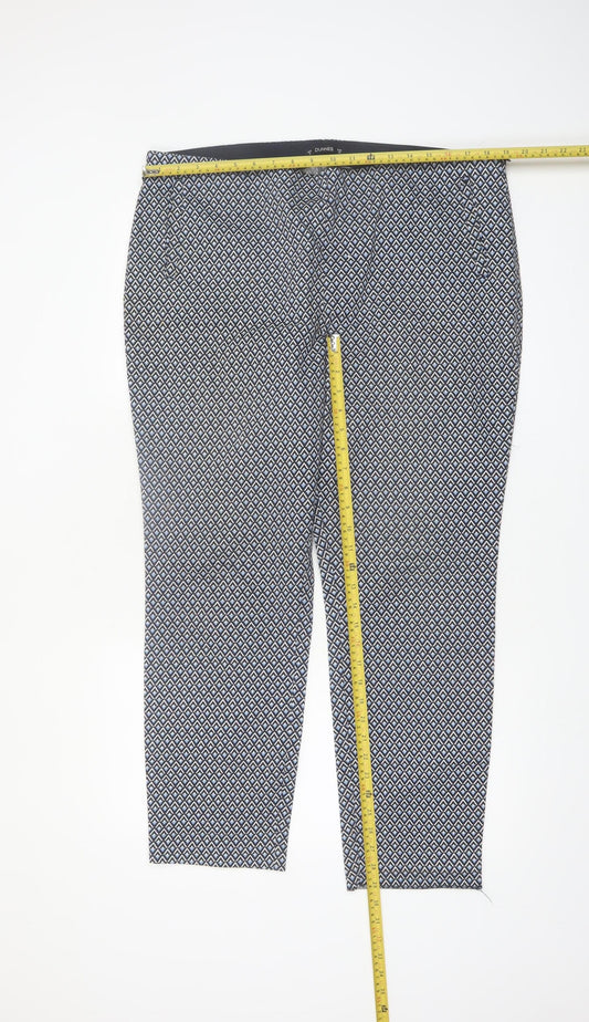 Dunnes Women's Blue Geometric Print Slim Trousers Size 18