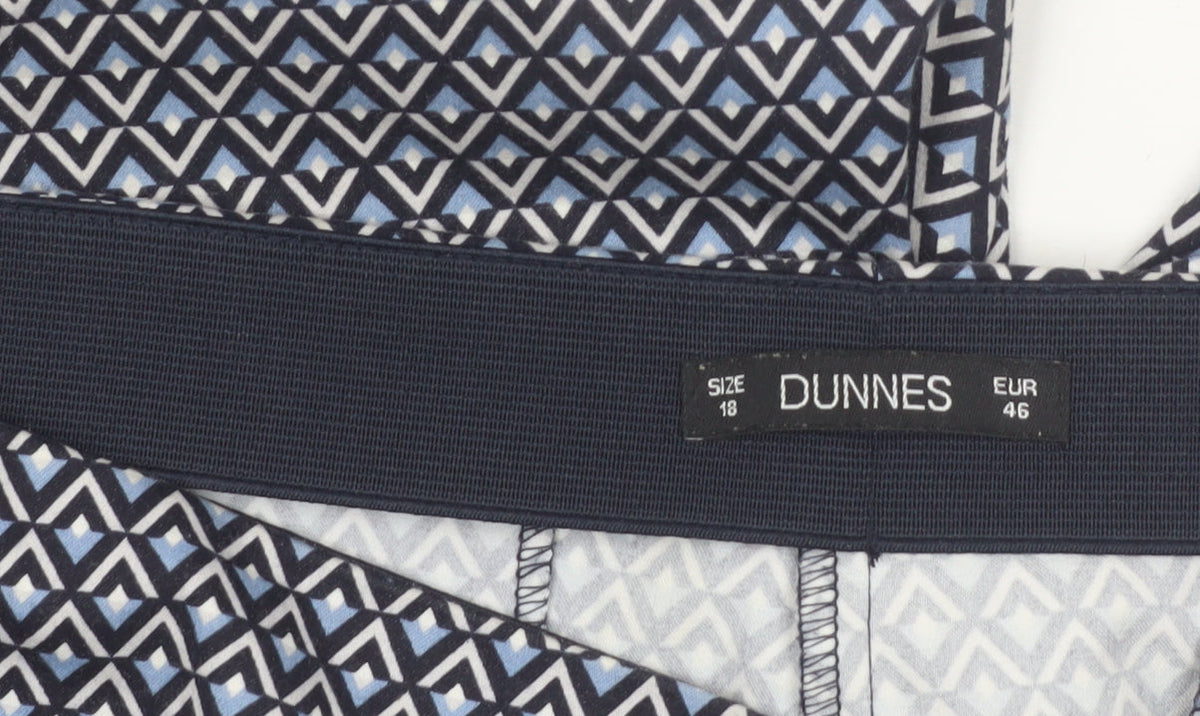 Additional view of Dunnes Women's Blue Geometric Print Slim Trousers, size 18