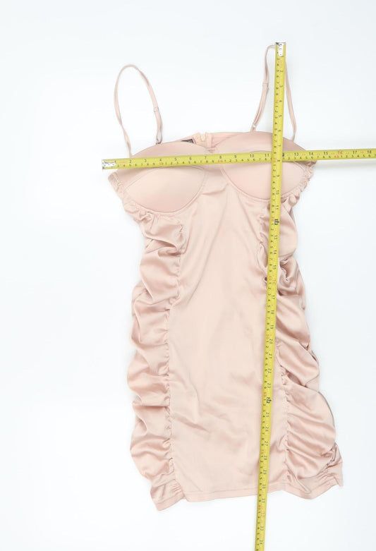 Quiz Women Beige Size 10 Bodycon Short Ruched Strappy Dress