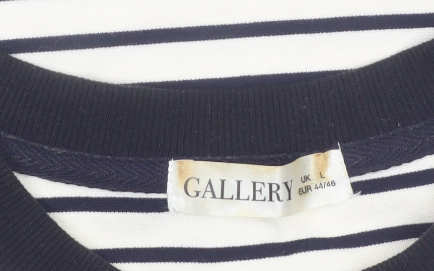 Brand and care label for Gallery Women Blue Striped Long Sleeve Crew Neck Cotton T-Shirt, size 16