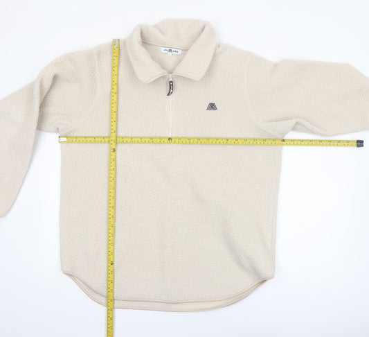 4th Arq Women Beige Fleece Pullover Sweatshirt L 1/4 Zip Warm Winter