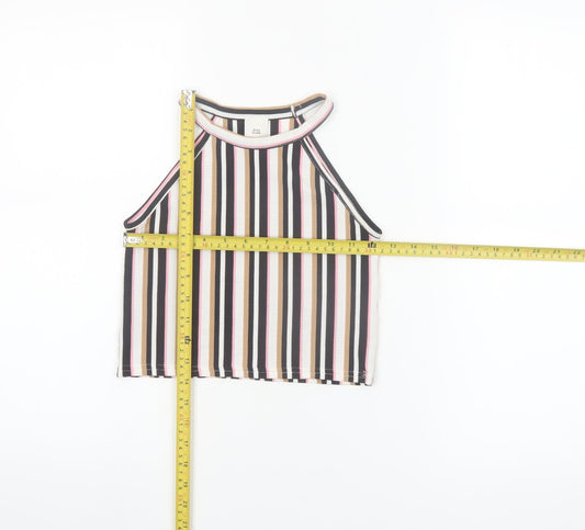 Back view of River Island Teens Multicoloured Striped Cropped Halter Tank Top 9/10yrs