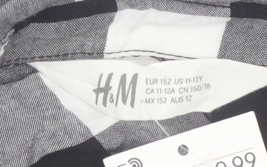 H&M Girls Black & White Check Sleeveless Button-Up Shirt 11-12 Years 100% Viscose