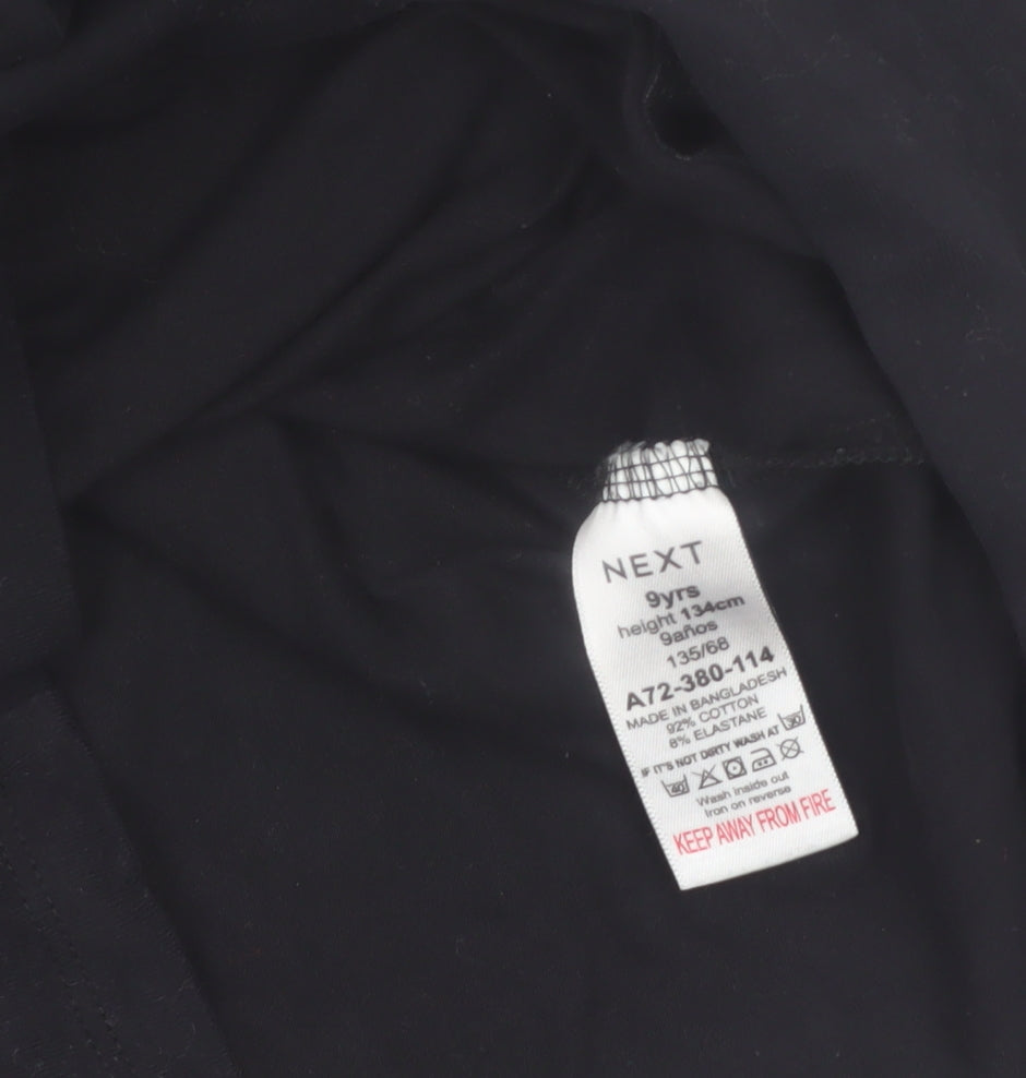 Brand and care label for Next girls’ black roll neck long sleeve t-shirt 9 years cotton stretch