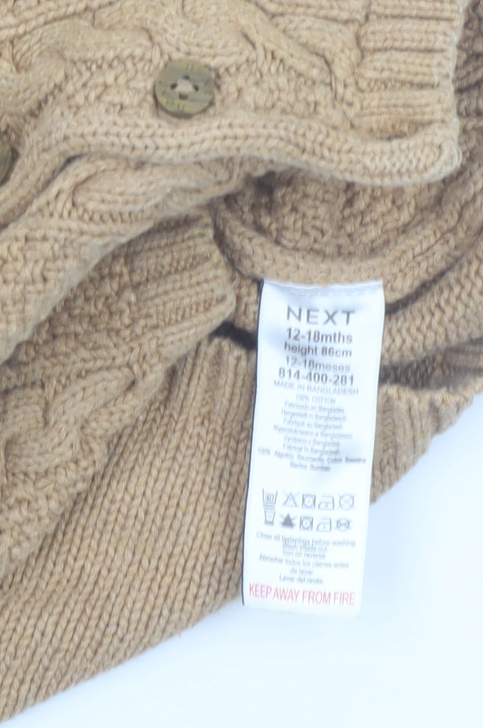 Next Unisex Baby Beige Cable Knit Cardigan 12-18 Months Cotton Jumper