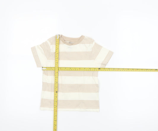F&F Boys Beige Striped Short Sleeve Cotton T-Shirt 2-3 Years