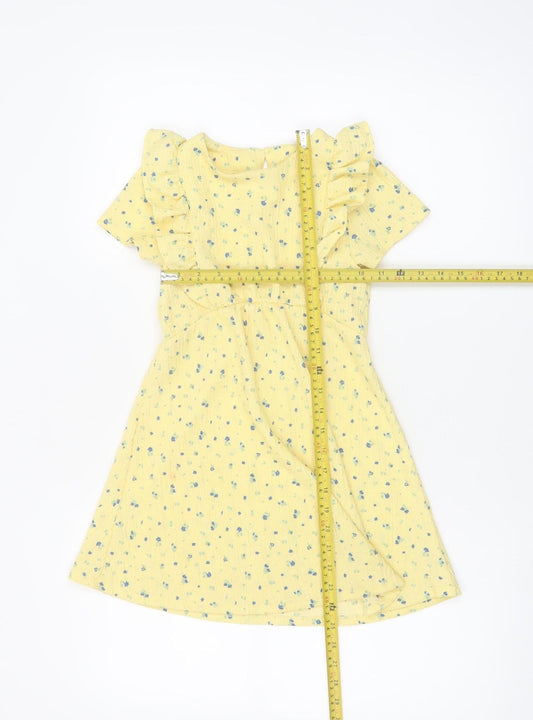 Dunnes Stores Girls Yellow Floral Ruffle A-Line Dress 5-6 Years