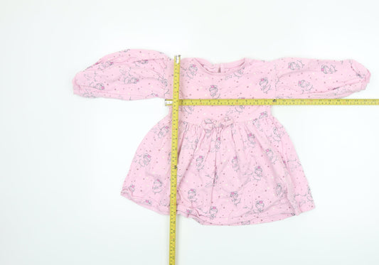 Dunnes Stores Girls Pink Princess Skater Dress 3-4 Years Cotton Long Sleeve