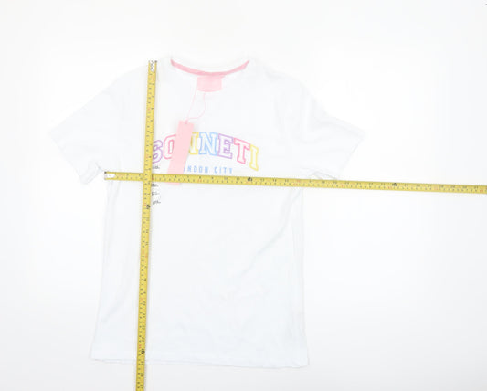 Sonneti Girls White Logo T-Shirt 12–13 Years Lightweight Cotton Top