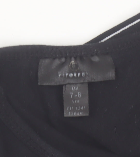 Brand and care label for Firetrap girls’ black cropped tank top 7-8 years logo elastic sports style
