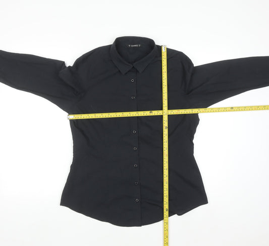 Dunnes Stores Women's Black Long Sleeve Cotton Blend Button-Up Shirt Size 12
