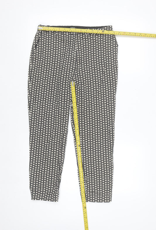 Oasis Women Black & White Patterned Cotton Stretch Slim Trousers Size 8