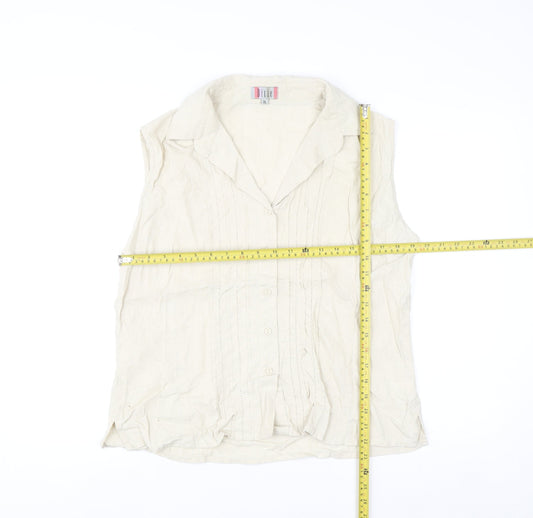 Dixie Women Beige Linen Blend Sleeveless Collared Blouse XL